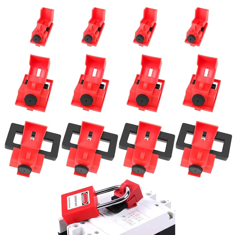 VINGVO Circuit Breaker Lockout Device 12 Pack Kit with Clamp-On Design - OSHA Compliant Single Pole Breaker Lockout Device for Loto Safety, Fits 16.5mm to 70mm Breakers (Red, Nylon) - Image 1